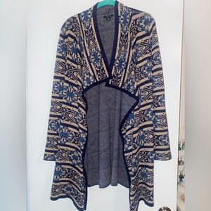New Lucky Brand Blue and Tan Cardigan Sweater Small